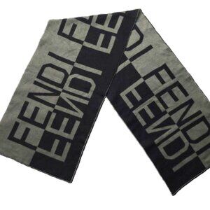 Vintage FENDI Black & Gray Inverted Logo Reversible Scarf